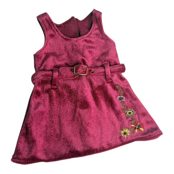 American Girl Julie Christmas Dress & Belt Cranberry Red Crushed Velvet Jumper - Picture 5 of 5
